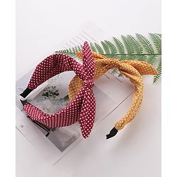 Pine Kids Free Size Knot Bow Dot Print Hair Bands Set of 2 - Multicolour