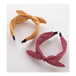 Pine Kids Free Size Knot Bow Dot Print Hair Bands Set of 2 - Multicolour