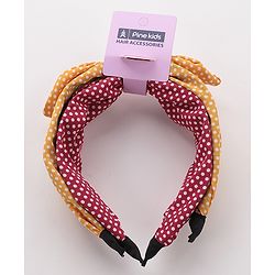 Pine Kids Free Size Knot Bow Dot Print Hair Bands Set of 2 - Multicolour