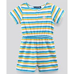 Pine Kids Half Sleeves Striped Biowash Jumpsuit - Multicolor