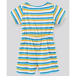 Pine Kids Half Sleeves Striped Biowash Jumpsuit - Multicolor