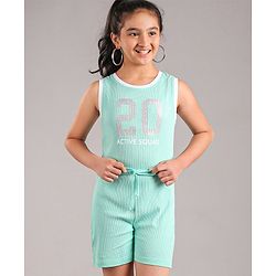 Pine Kids Sleeveless Jumpsuit with Glitter Print - Aqua