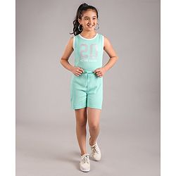 Pine Kids Sleeveless Jumpsuit with Glitter Print - Aqua