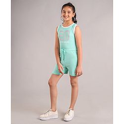 Pine Kids Sleeveless Jumpsuit with Glitter Print - Aqua