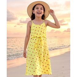 Pine Kids Singlet Sleeves Biowashed Dress Polka Print - Yellow