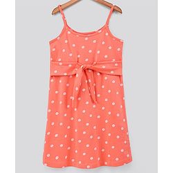 Pine Kids Sleeveless Bio Wash Frock Polka Dot Print - Peach