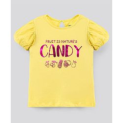 Pine Kids Puffed Sleeves Bio Wash Top Foil Print - Yellow
