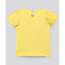 Pine Kids Puffed Sleeves Bio Wash Top Foil Print - Yellow