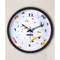 Pine Kids Transport Wall Clock - Light Blue & Black