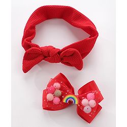 Pine Kids Headbands With Hair Clip - Red