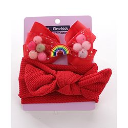 Pine Kids Headbands With Hair Clip - Red