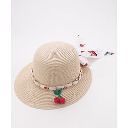 Pine Kids Straw Hats With Cherry Applique - White