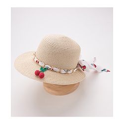 Pine Kids Straw Hats With Cherry Applique - White