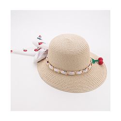 Pine Kids Straw Hats With Cherry Applique - White