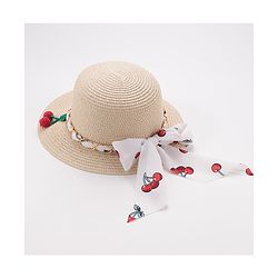 Pine Kids Straw Hats With Cherry Applique - White