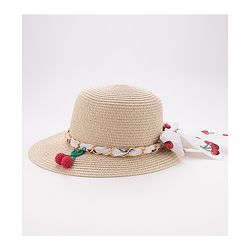 Pine Kids Straw Hats With Cherry Applique - White