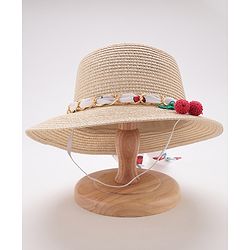 Pine Kids Straw Hats With Cherry Applique - White