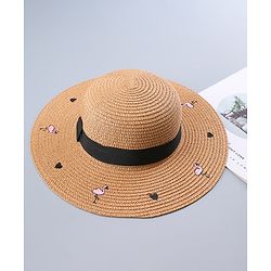 Pine Kids Straw Hat Flamingo Print Brown - Diameter 34 cm