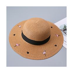 Pine Kids Straw Hat Flamingo Print Brown - Diameter 34 cm