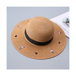 Pine Kids Straw Hat Flamingo Print Brown - Diameter 34 cm