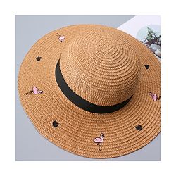 Pine Kids Straw Hat Flamingo Print Brown - Diameter 34 cm