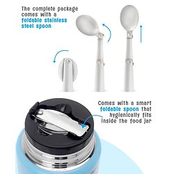 Pine Kids Stainless Steel Printed Food Jar - Blue