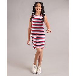 Pine Kids Sleeveless Bio Wash Striped Frock - Red