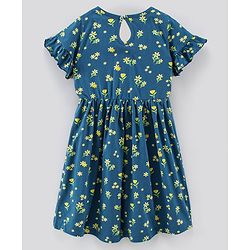 Pine Kids Half Sleeves Bio Washed Frock Floral Print - Blue