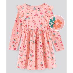 Pine Kids Full Sleeves Bio Washed Frock Floral Print - Peach