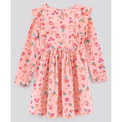 Pine Kids Full Sleeves Bio Washed Frock Floral Print - Peach