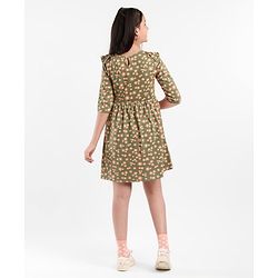 Pine Kids Full Sleeves Bio Washed Frock Floral Print - Green
