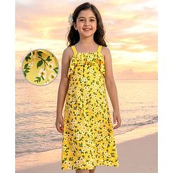 Pine Kids Sleeveless Bio Wash Frock Floral Print- Yellow
