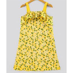 Pine Kids Sleeveless Bio Wash Frock Floral Print- Yellow