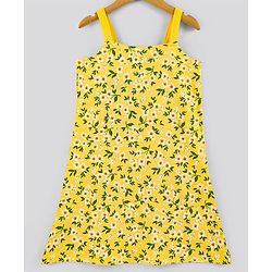 Pine Kids Sleeveless Bio Wash Frock Floral Print- Yellow