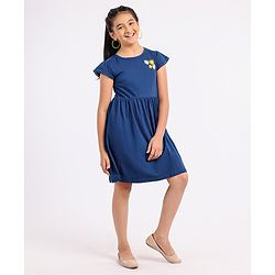 Pine Kids Cap Sleeves Biowashed Frock Floral Print Pack Of 2 - Yellow Blue