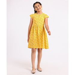 Pine Kids Cap Sleeves Biowashed Frock Floral Print Pack Of 2 - Yellow Blue
