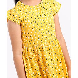 Pine Kids Cap Sleeves Biowashed Frock Floral Print Pack Of 2 - Yellow Blue