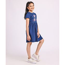 Pine Kids Biowash Short Sleeves Frock Star Print - Navy Blue