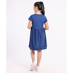 Pine Kids Biowash Short Sleeves Frock Star Print - Navy Blue