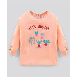 Pine Kids Full Sleeves T Shirt Text Print - Peach