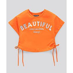 Pine Kids Short Sleeves Knotted Top Beautiful Print - Orange Light Grey