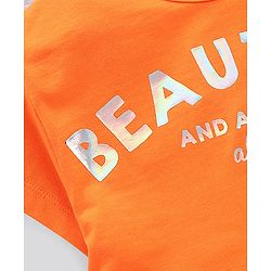 Pine Kids Short Sleeves Knotted Top Beautiful Print - Orange Light Grey