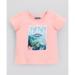 Pine Kids Short Sleeves Biowash Top Beach Print - Peach