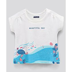 Pine Kids Half Sleeves Top Cotton Biowash Marine Print - White