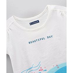 Pine Kids Half Sleeves Top Cotton Biowash Marine Print - White