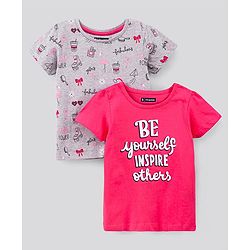 Pine Kids Half Sleeves Cotton T Shirt Printed Pack of 2- Pink Grey