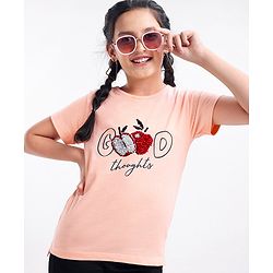 Pine Kids Half Sleeves Biowash & Reversible Sequin Top Good Print - Peach