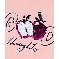 Pine Kids Half Sleeves Biowash & Reversible Sequin Top Good Print - Peach