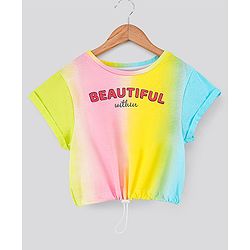 Pine Kids Cap Sleeves Bio Wash Knotted Top Text Print - Multicolor