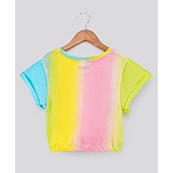 Pine Kids Cap Sleeves Bio Wash Knotted Top Text Print - Multicolor